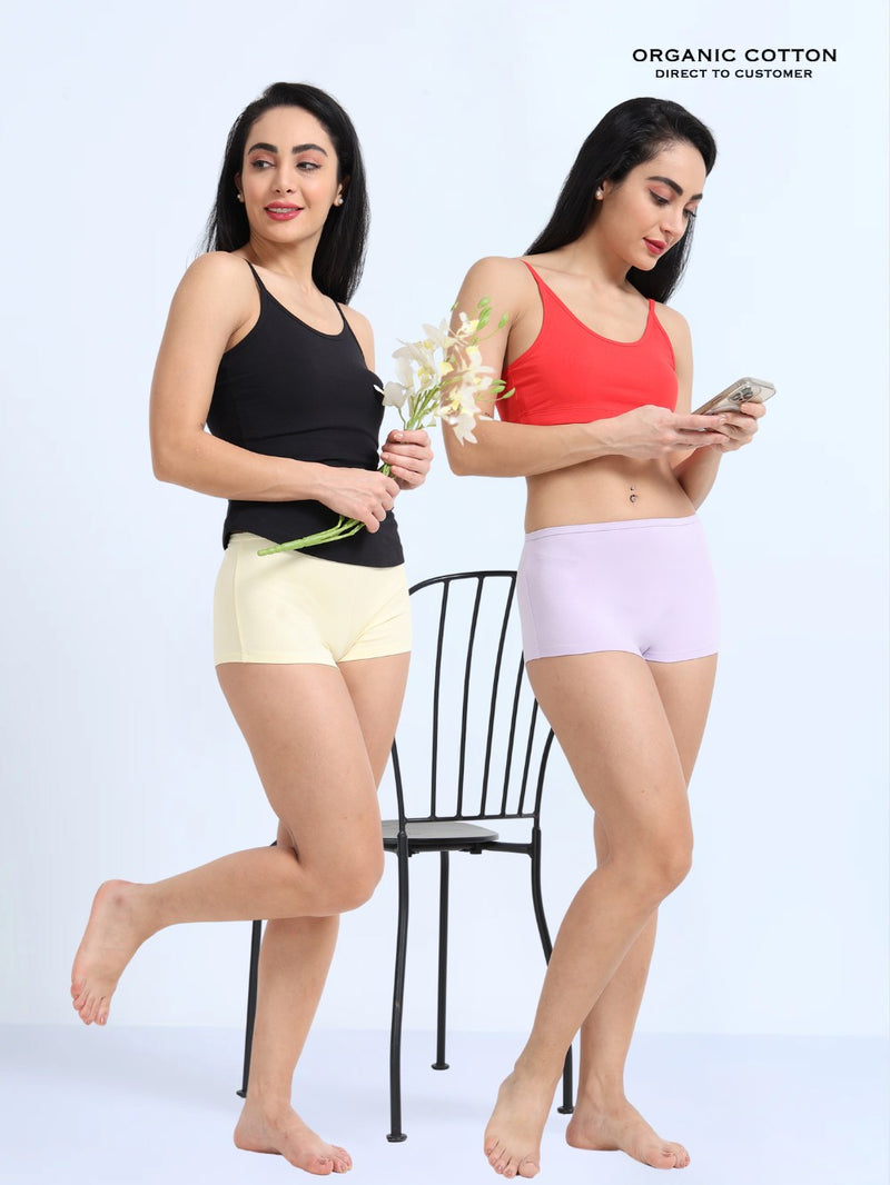 Baby Yellow and Orchid Petal Organic Cotton Boy Shorts for Women - Pack of 2