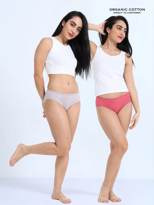 Gull Grey and Magenta Organic Cotton Mid-Waist Panty for Women - Pack of 2