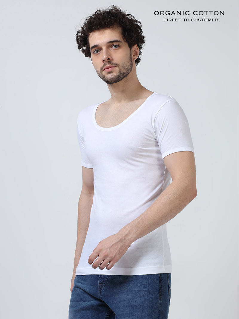 Men’s Organic Cotton Half-Sleeve Round Neck Vest. Pack of 2.