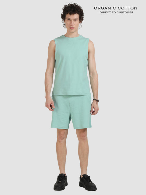 Cameo Green Breathable Ribbed Organic Cotton Men's Co-Ord Set
