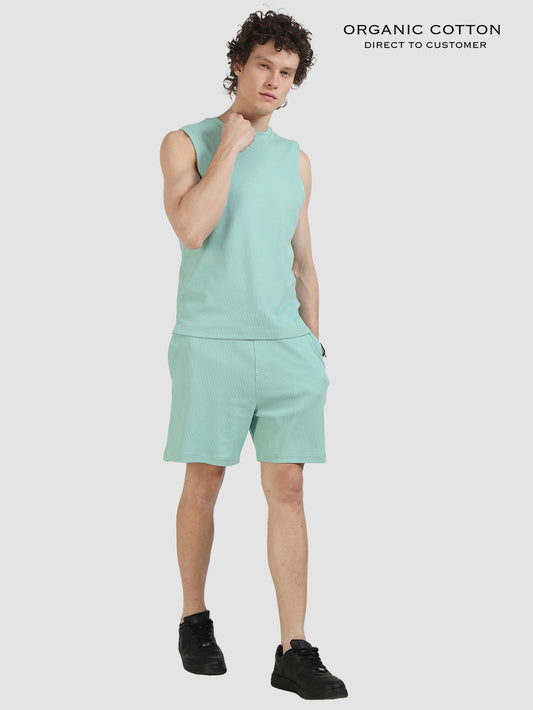 Cameo Green Breathable Ribbed Organic Cotton Men's Co-Ord Set