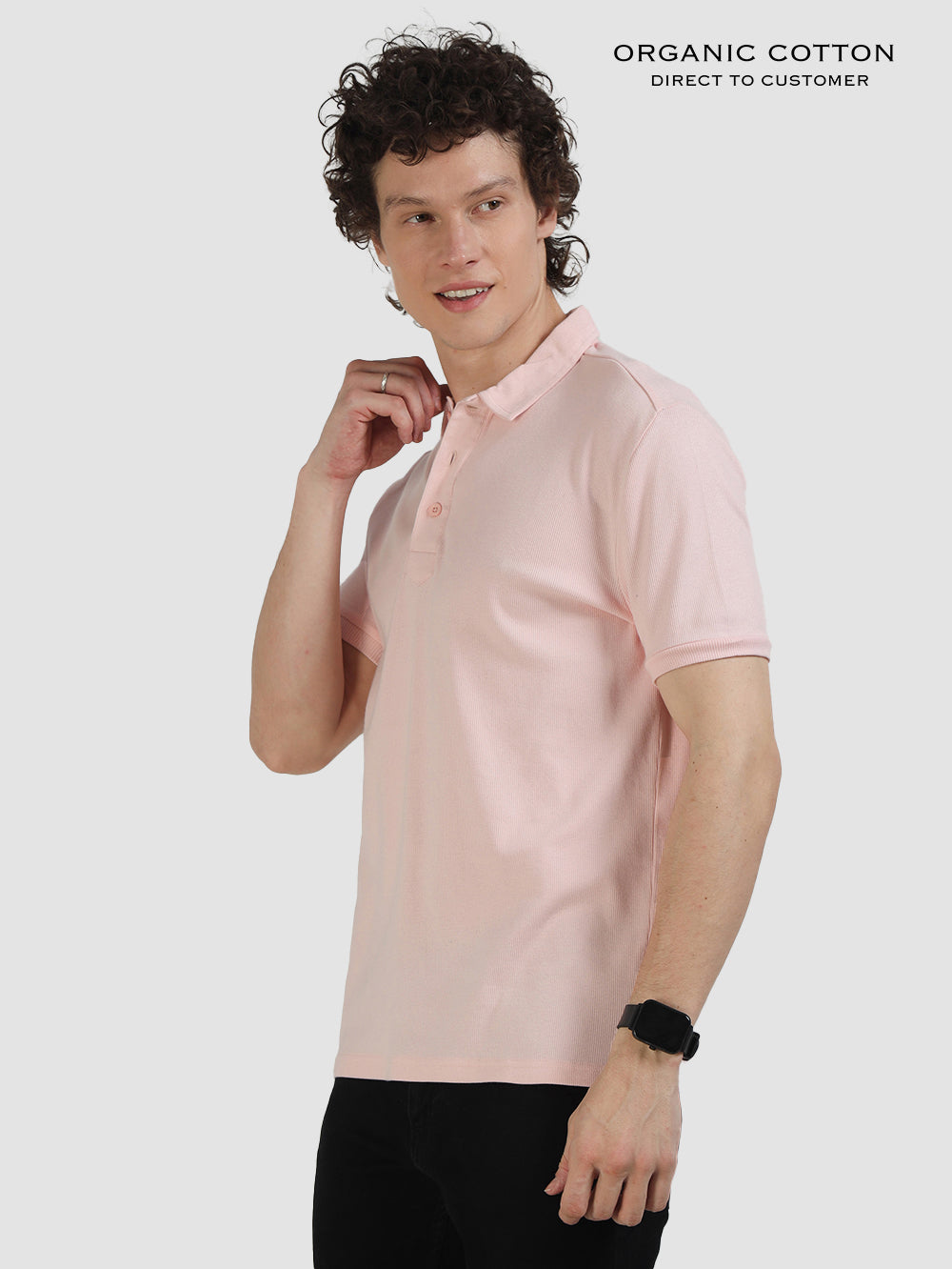 Dog Wood Pink Organic Cotton Ribbed Polo T-Shirt for Men