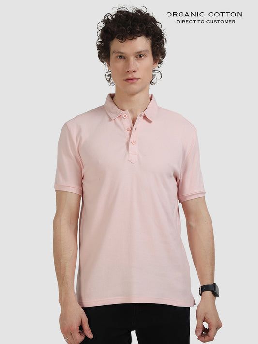Dog Wood Pink Organic Cotton Ribbed Polo T-Shirt for Men