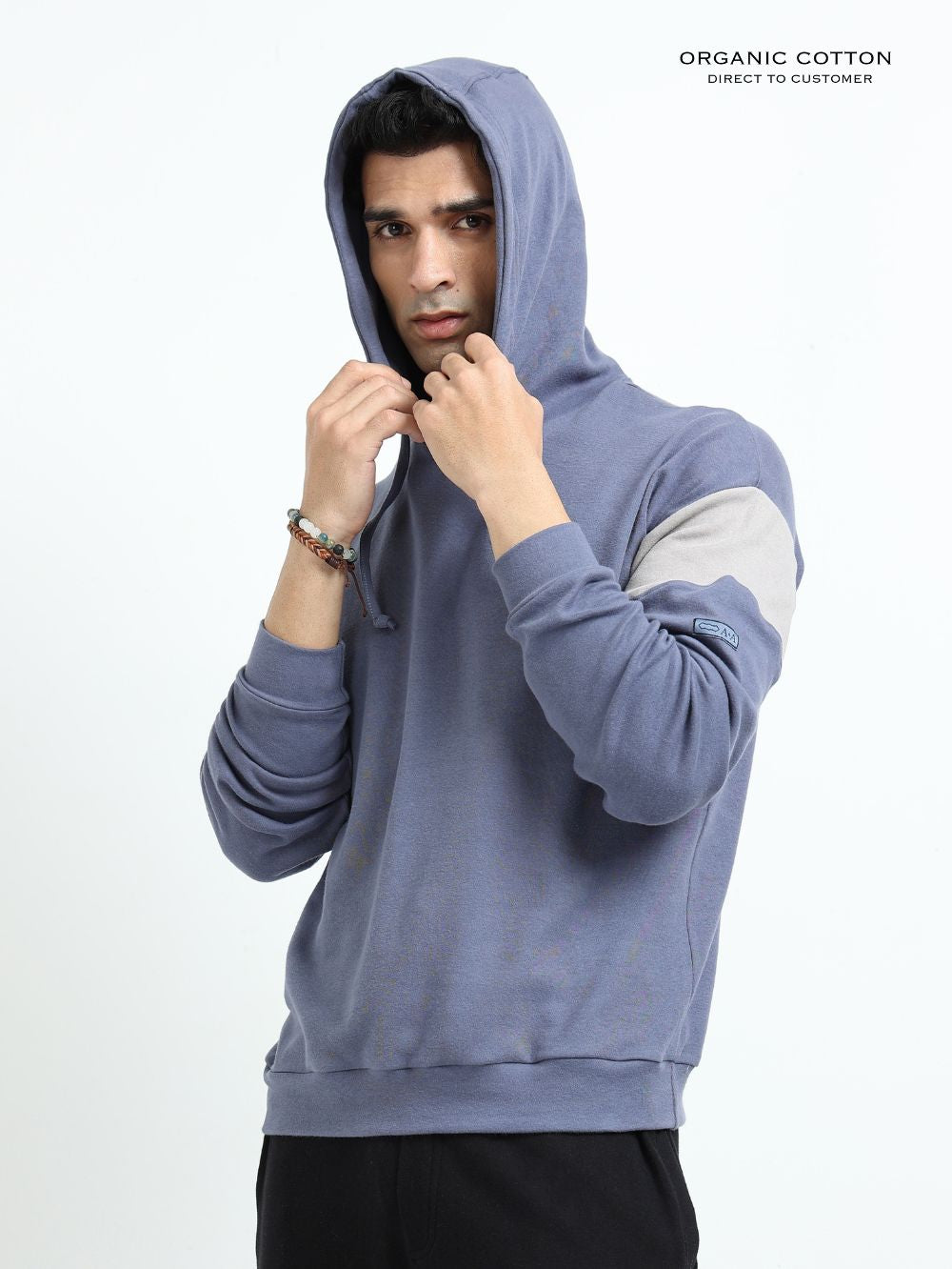 Blueish Grey Organic Cotton Casual Hoodie for Men