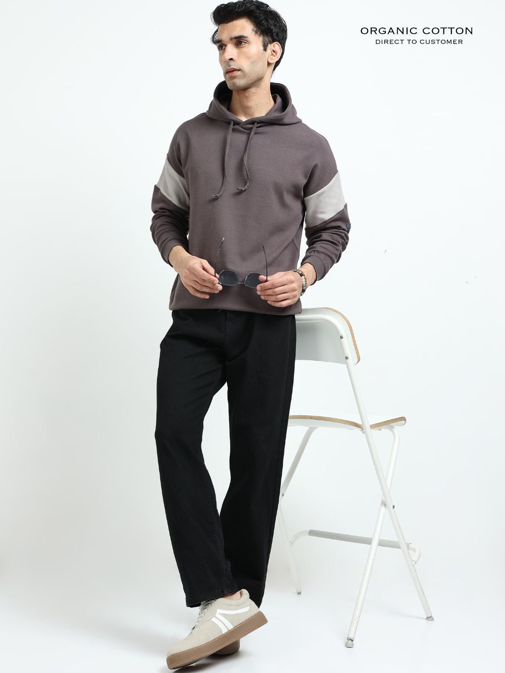 Dark Grey Organic Cotton Casual Hoodie for Men