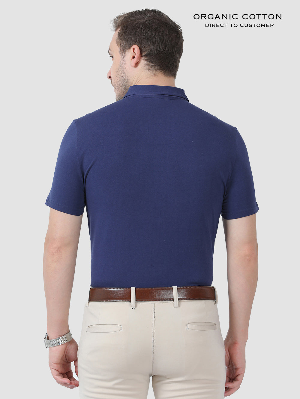 Medival Blue Organic Cotton Zipper Polo T-Shirt for Men