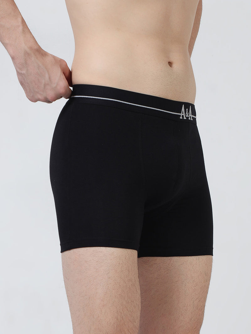 Black and Black Organic Cotton super stretch Trunk with Outer Elastic Regular Length Waistband - Pack of 2