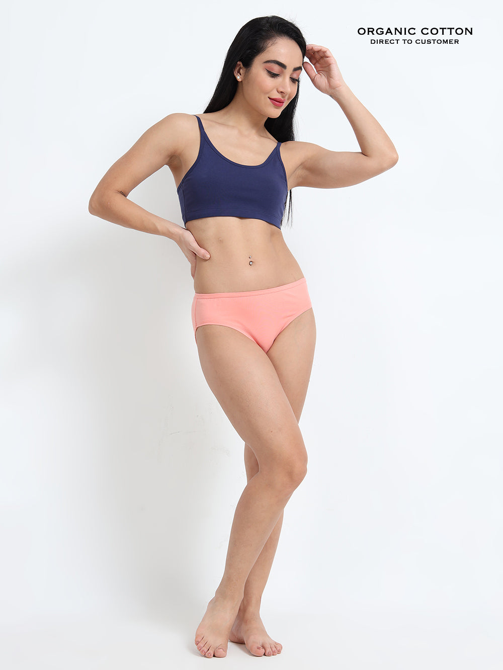 Peach Amber and Cameo Green Organic Cotton Mid-Waist Panty for Women - Pack of 2