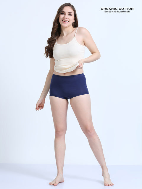Black and Medieval Blue Organic Cotton Boy Shorts for Women - Pack of 2