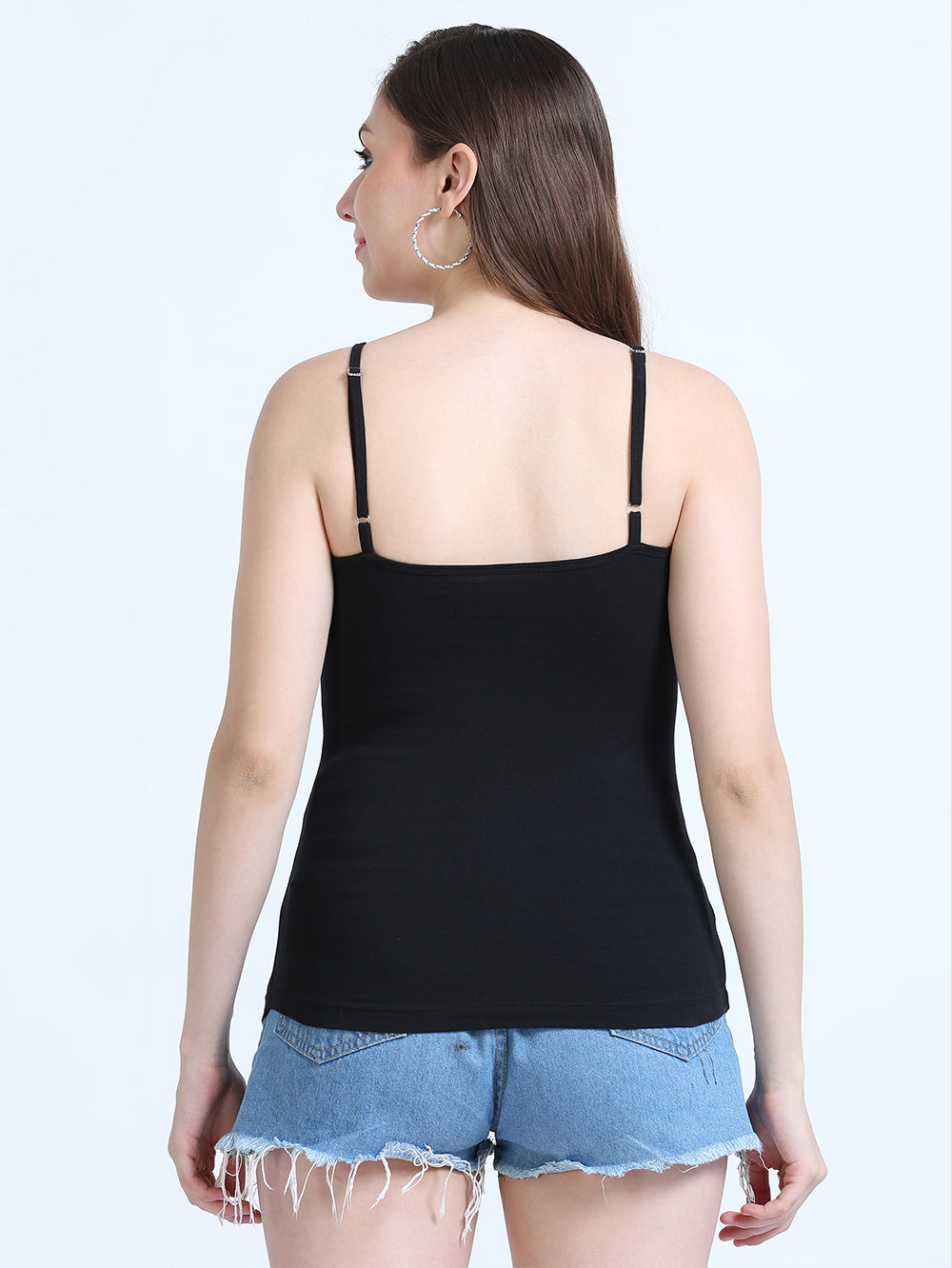 Black and Black Thin-Strap Organic Cotton Camisole for Women - Pack of 2