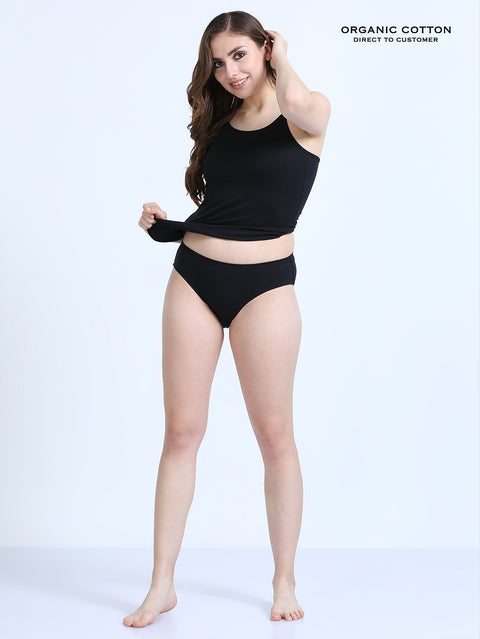 Black and Medieval Blue Organic Cotton Mid-Waist Panty for Women - Pack of 2
