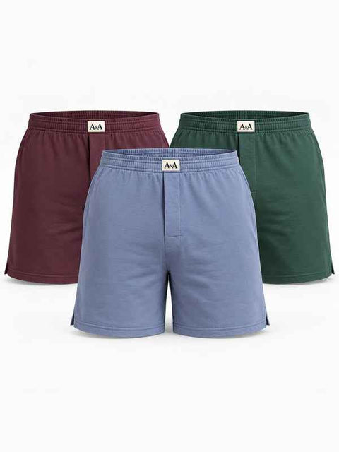 Organic Cotton Regular Boxer for Mens - Pack of 3 (Wine, Green, Blueish Grey)