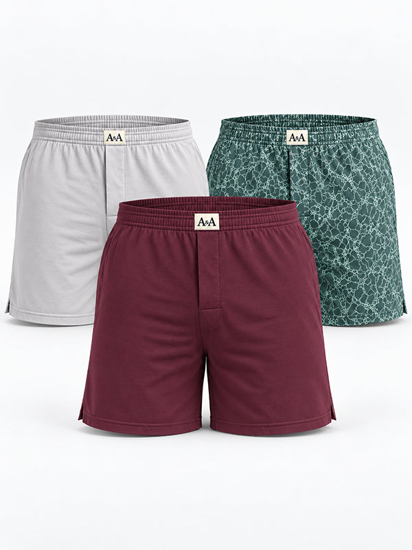 Organic Cotton Regular Boxer for Mens - Pack of 3 (Wine, Silver grey, P06-green)