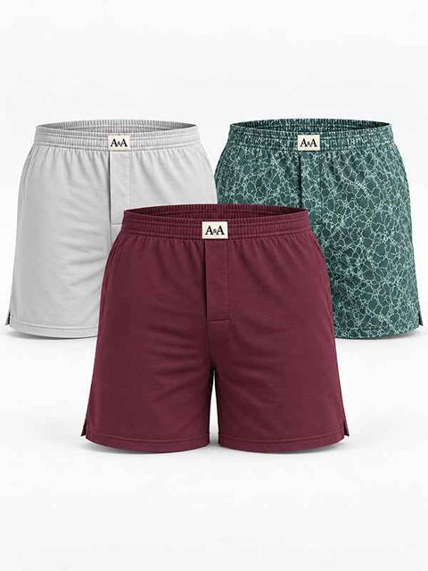 Organic Cotton Regular Boxer for Mens - Pack of 3 (Wine, Silver grey, P06-green)