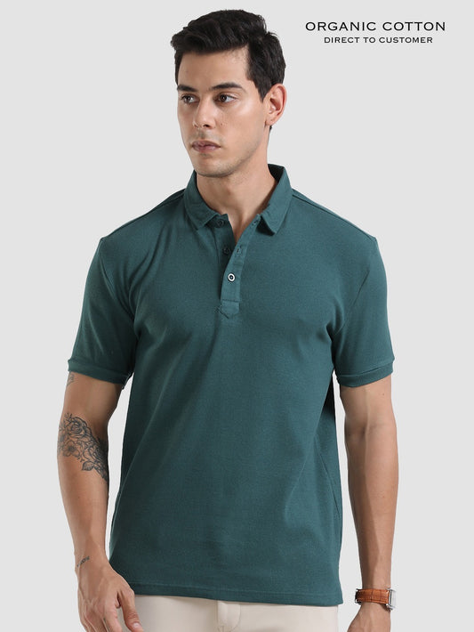 Bristo Green Organic Cotton Ribbed Polo T-Shirt for Men