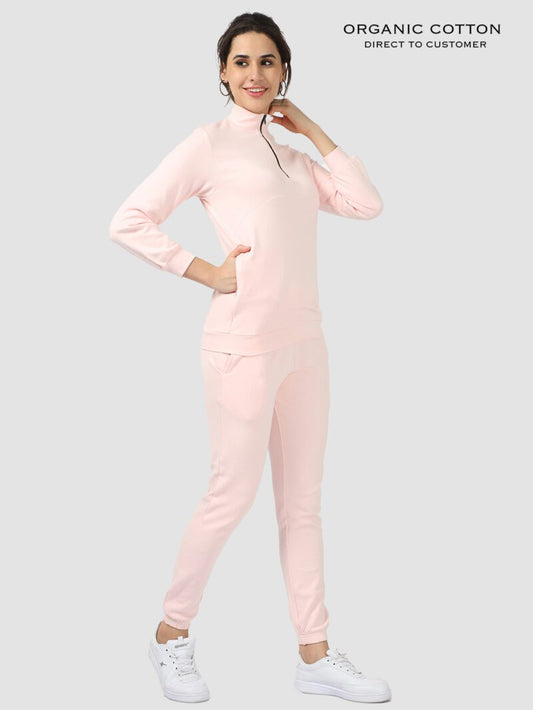 Light Pink High-Neck Zip Up Organic Cotton Co-Ord Set