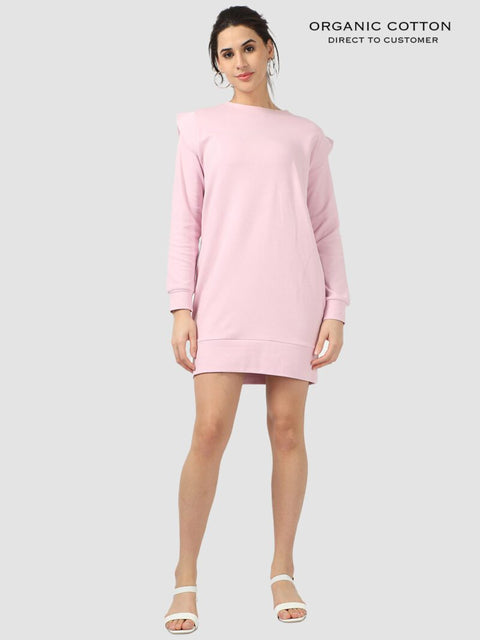 Fragant Lilac Organic Cotton Oversized Flap-Shoulder Dress with Cuffed Sleeves & Pockets