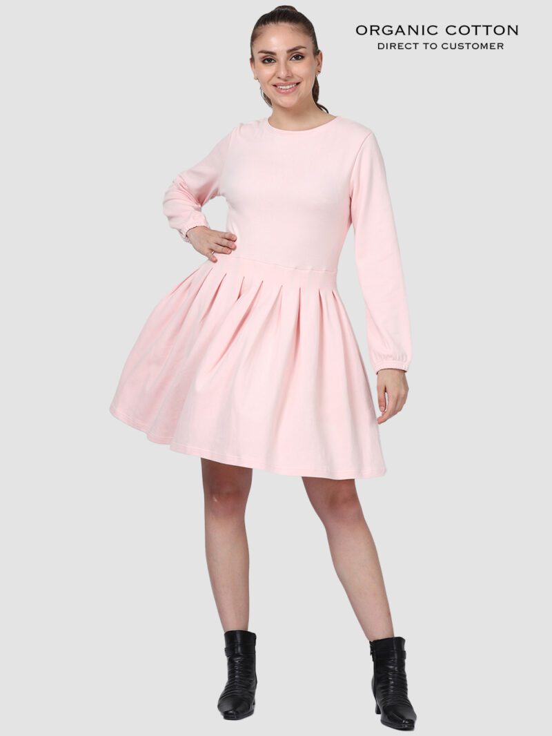 Light Pink Organic Cotton Pleated Elegance Dress
