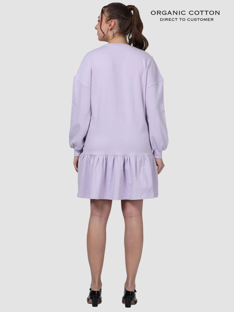 Fragant Lilac Organic Cotton Frill Hem Dress with Cuffed Sleeves