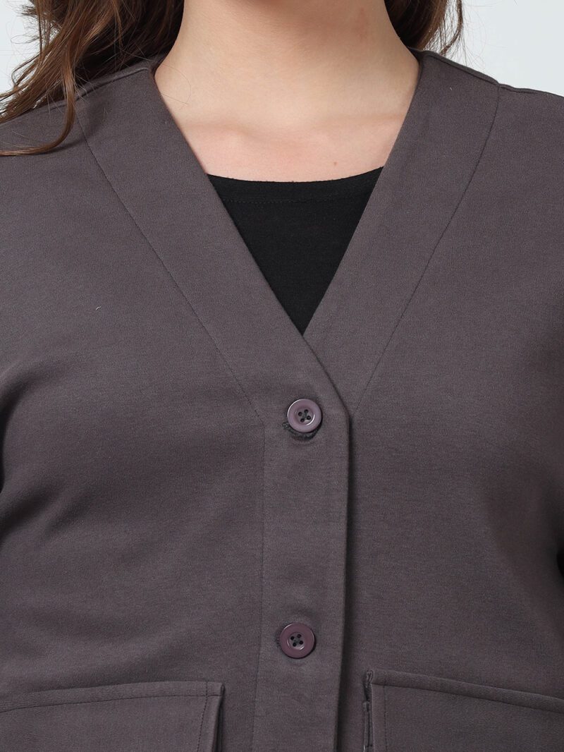 Dark Grey Organic Cotton Button-Up Cardigan with Utility Pockets