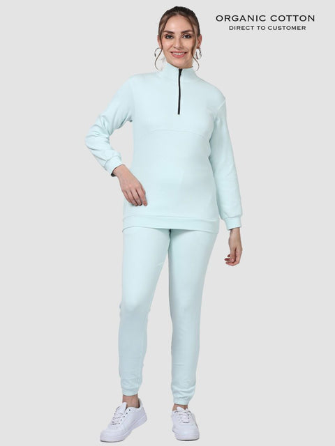 Sky Light High-Neck Zip Up Organic Cotton Co-Ord Set