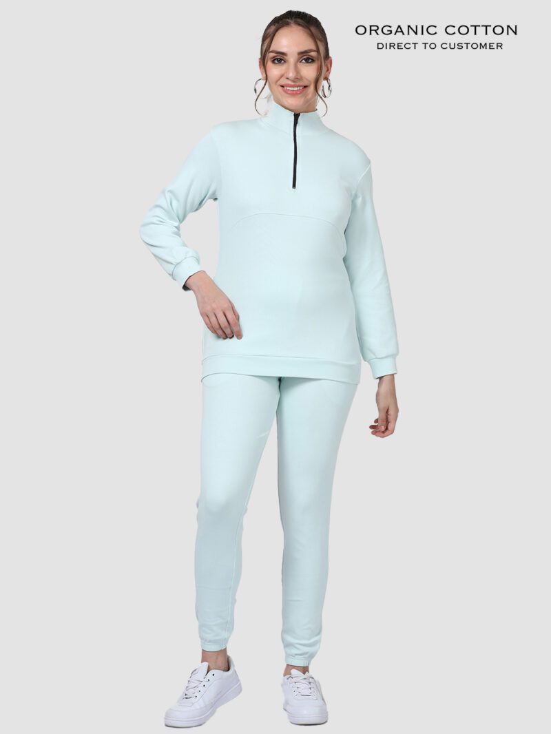 Sky Light High-Neck Zip Up Organic Cotton Co-Ord Set