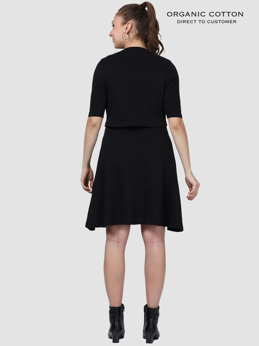 Black Organic Cotton 2-Piece Dress Set with Crop Tee & Pockets