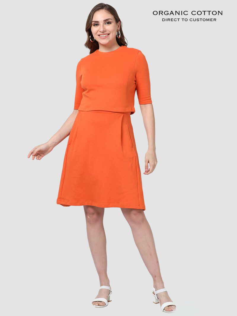 Burnt Orange Organic Cotton 2-Piece Dress Set with Crop Tee & Pockets