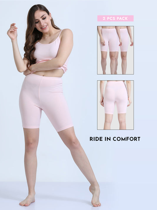 Dogwood Pink Premium Organic Cotton Cycling Shorts for Women. Pack of 2.