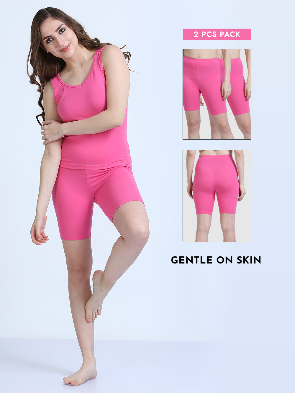 Fandango Pink Premium Organic Cotton Cycling Shorts for Women. Pack of 2.