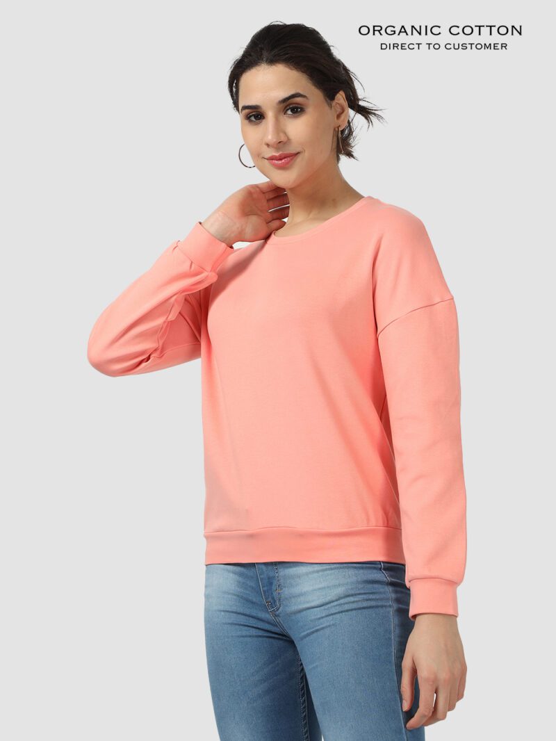 Mid Coral Relaxed Fit Drop Shoulder Cotton Pullover