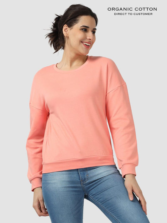 Mid Coral Relaxed Fit Drop Shoulder Cotton Pullover