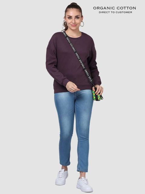 Wine Relaxed Fit Drop Shoulder Cotton Pullover