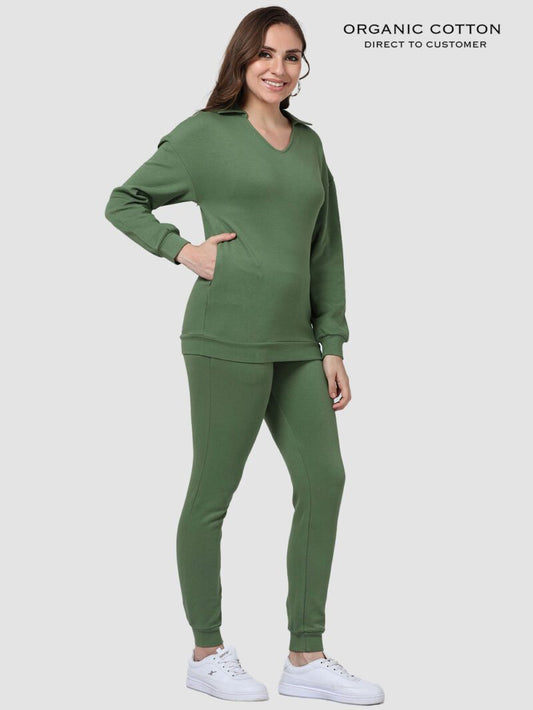 Olive Green Organic Cotton Womens Co - Ord Set