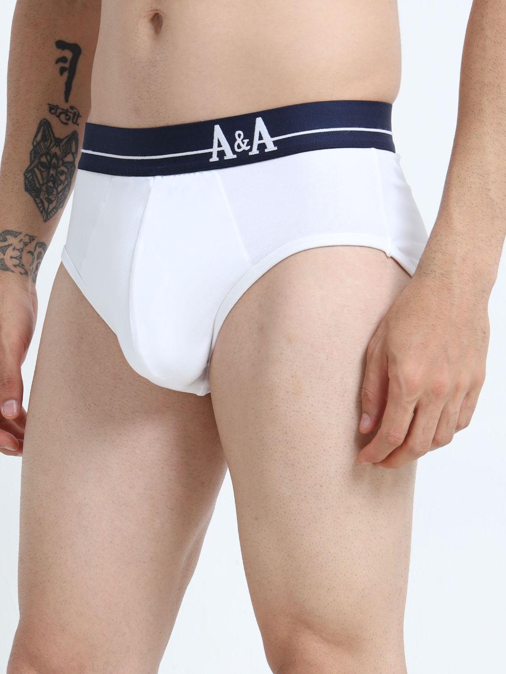 White and White Organic Cotton Super Stretch Brief Outer Elastic Waistband - Pack of 2