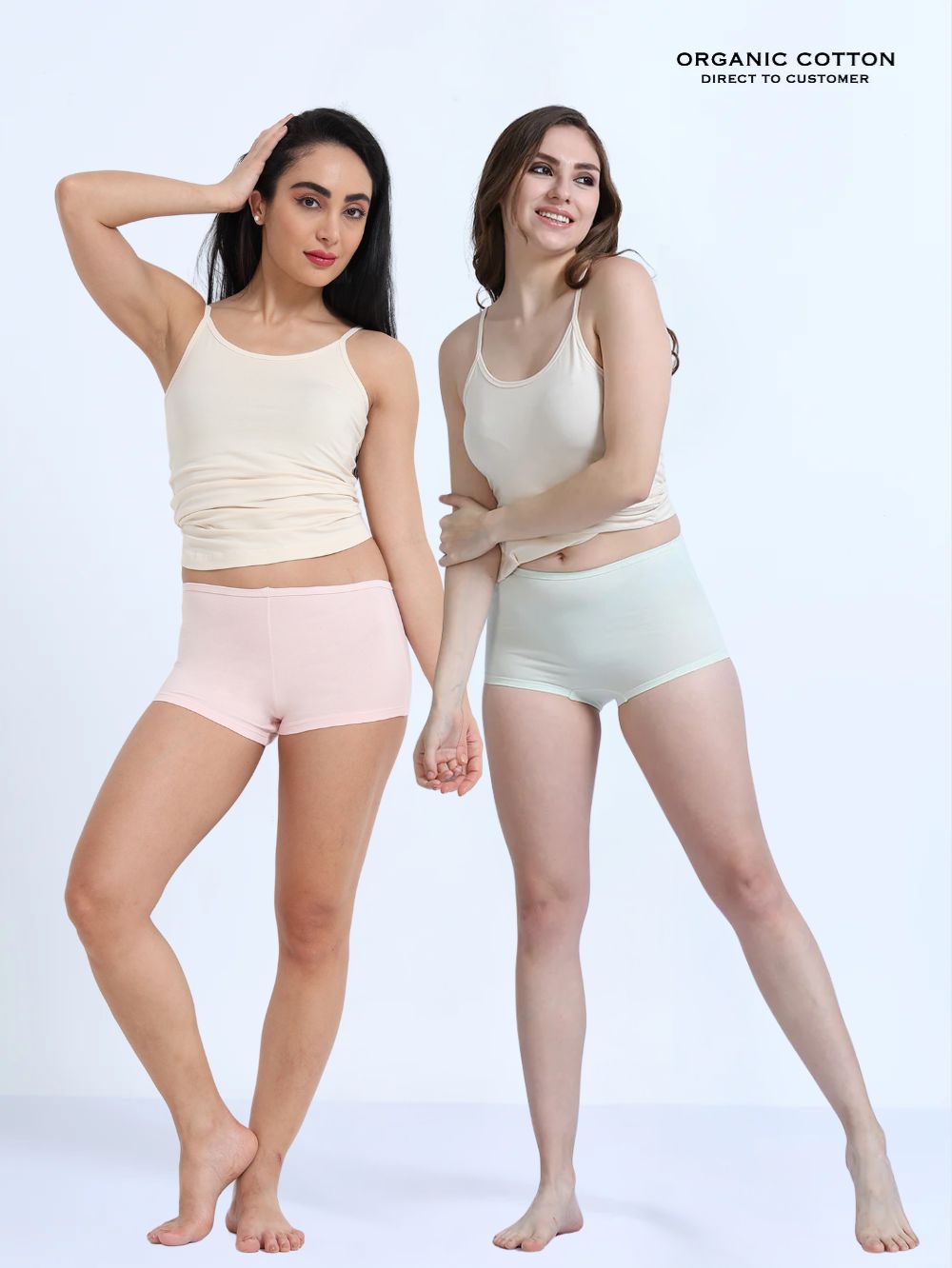 Pink and Canary Green Organic Cotton Boy Shorts for Women - Pack of 2