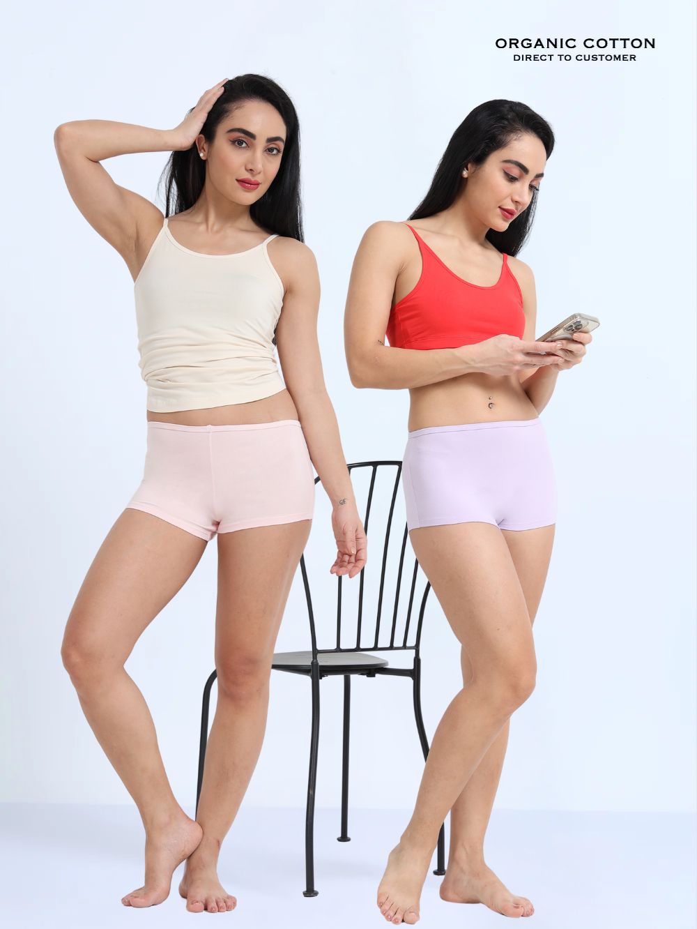 Orchid petal and Pink Organic Cotton Boy Shorts for Women - Pack of 2