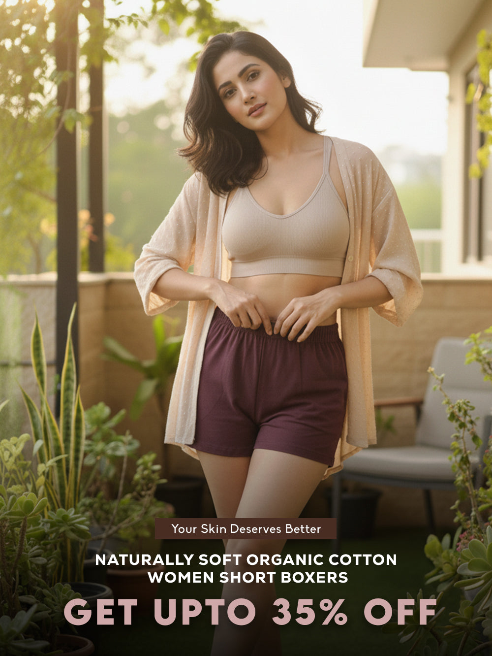 Wine Organic Cotton Short Boxer for Womens - Pack of 1