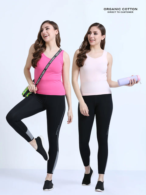 Dogwood Pink and Fandango Pink Wide-Strap Organic Cotton Camisole for Women-Pack of 2