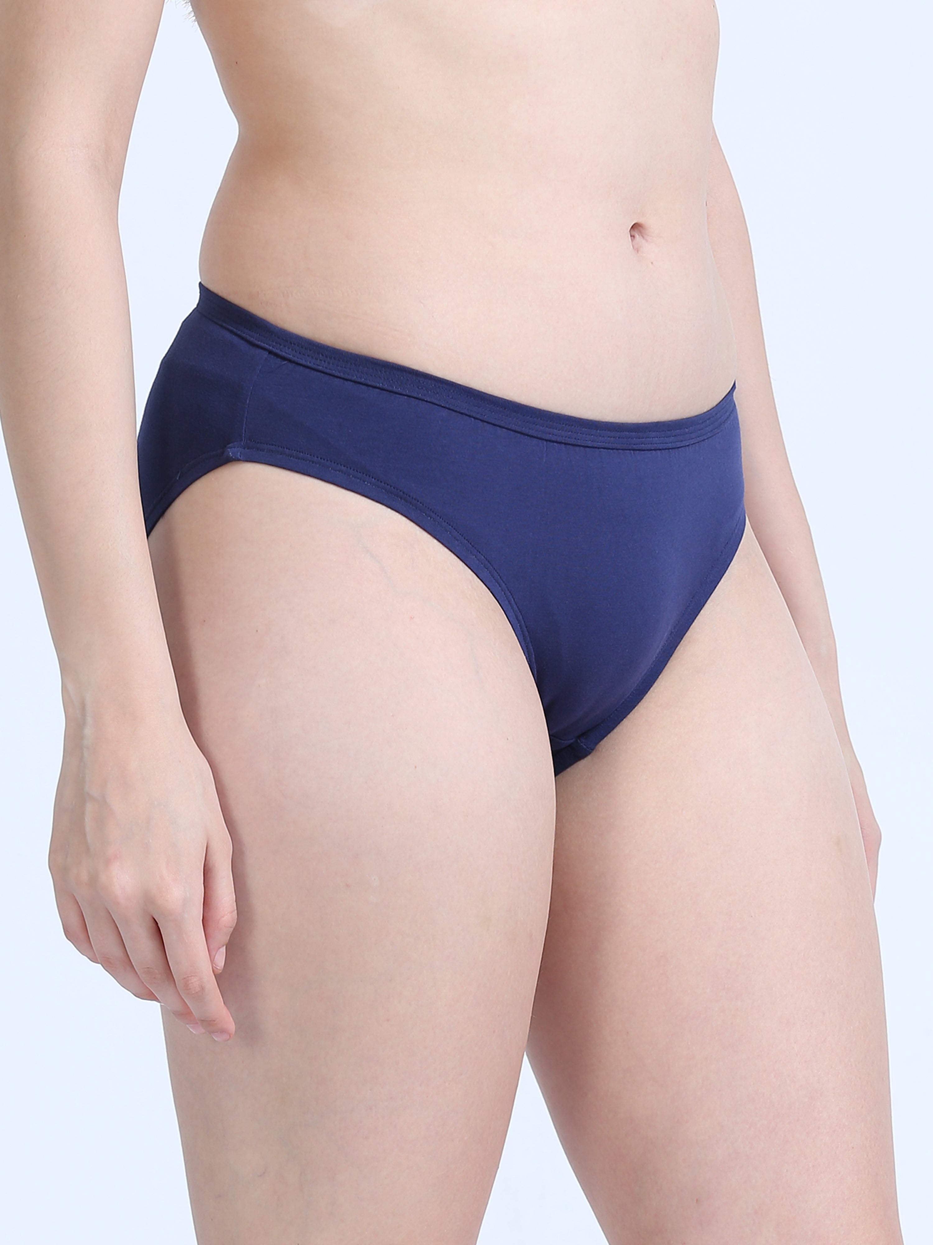 Black and Medieval Blue Organic Cotton Bikini Panty for Women - Pack of 2