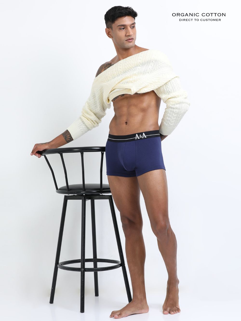 Medieval Blue and Light Blue Organic Cotton super stretch Trunk with Outer Elastic Short Length Waistband - Pack of 2