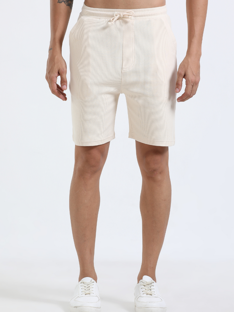 Beige Organic Cotton Mens Rib Shorts