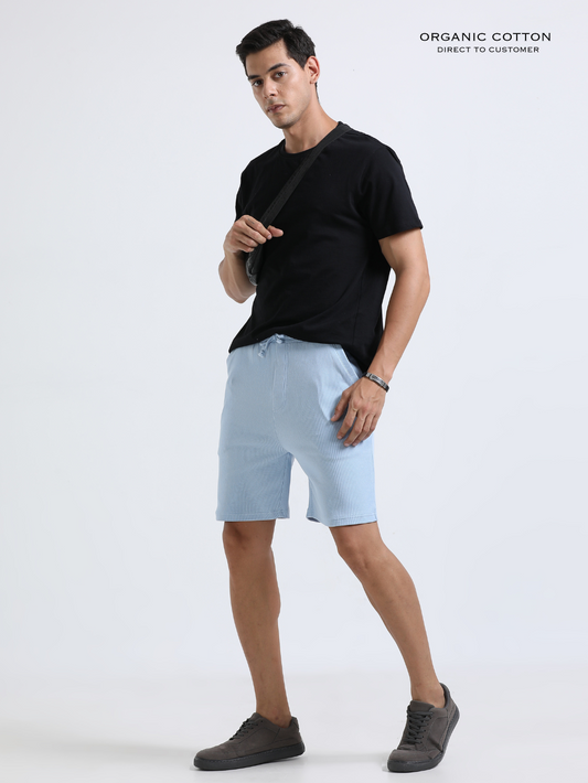 Light Blue Organic Cotton Mens Rib Shorts