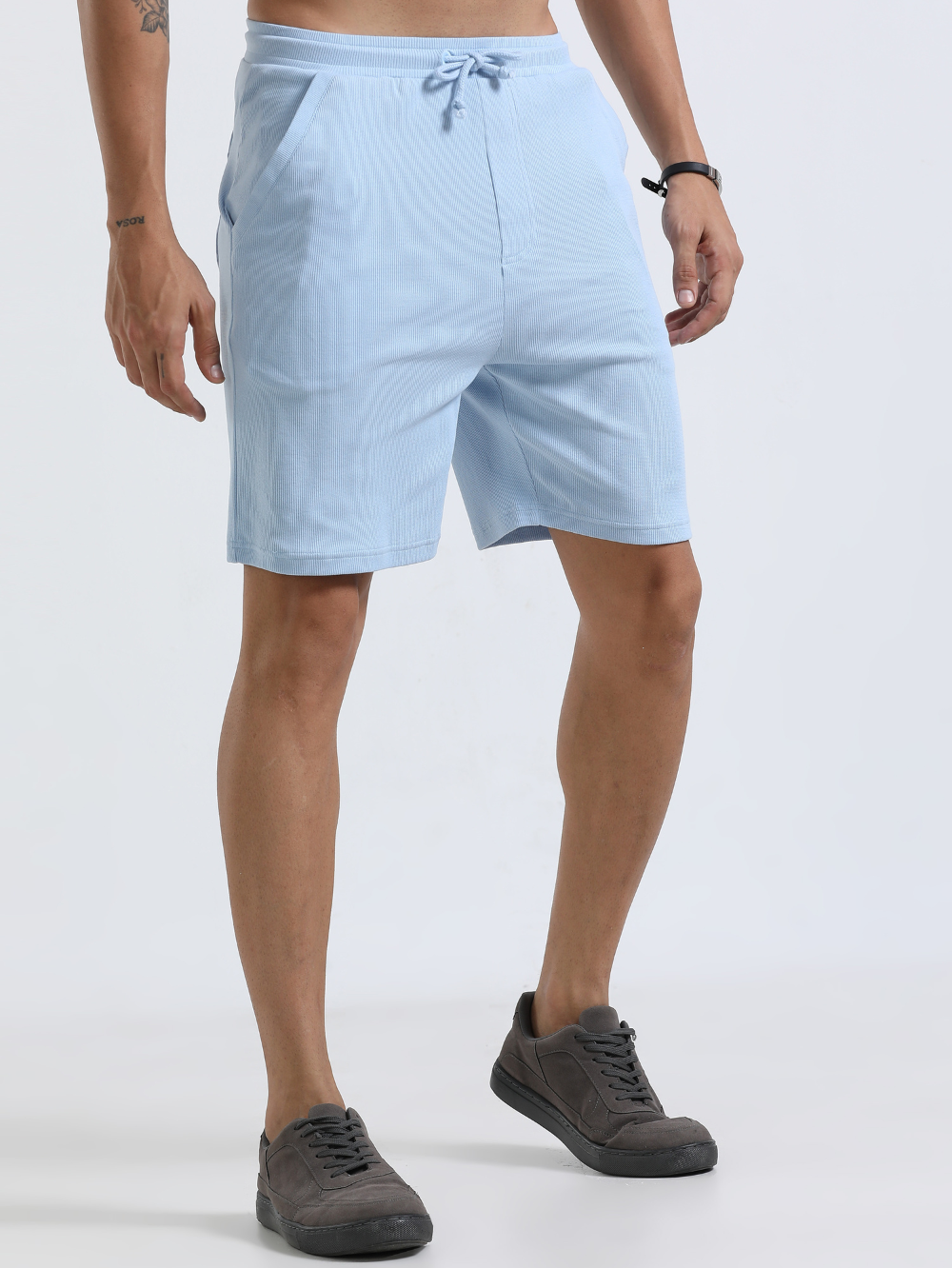 Light Blue Organic Cotton Mens Rib Shorts