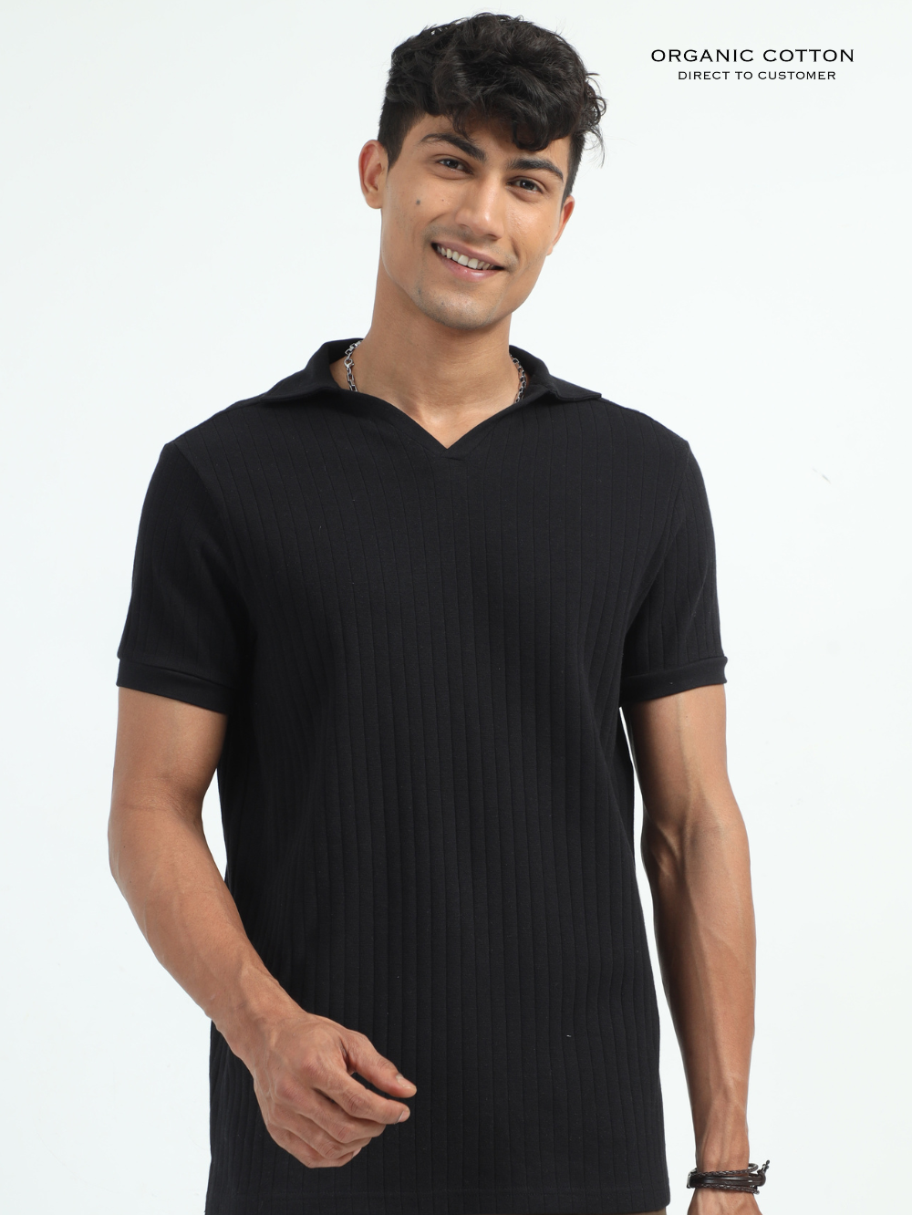Black Organic Cotton Casual Polo T-Shirt for Men
