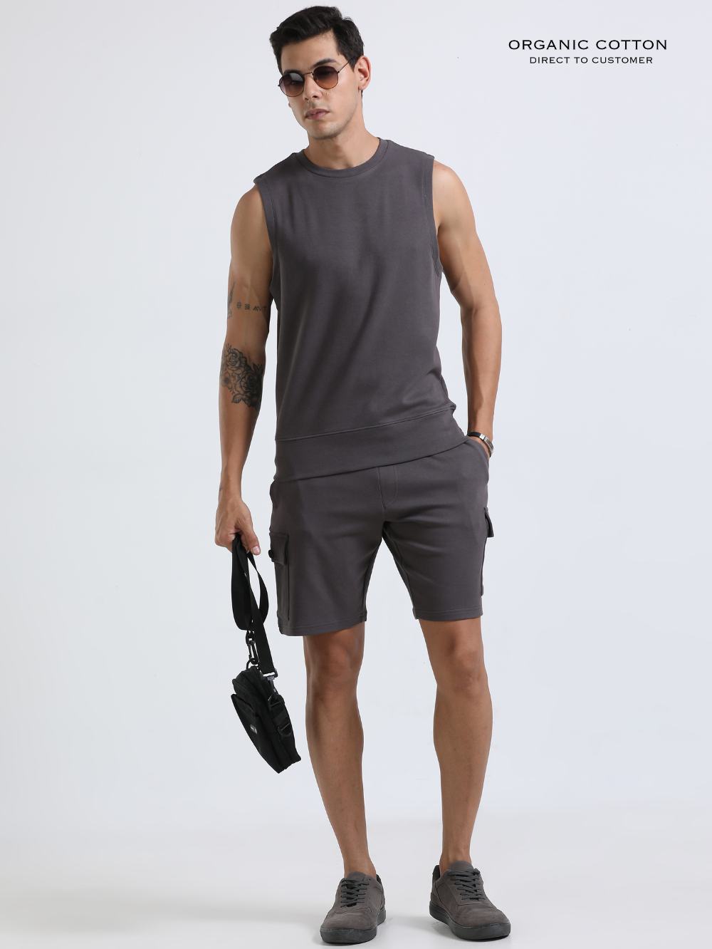 Dark Grey Textured Organic Cotton Men's Co-Ord Set