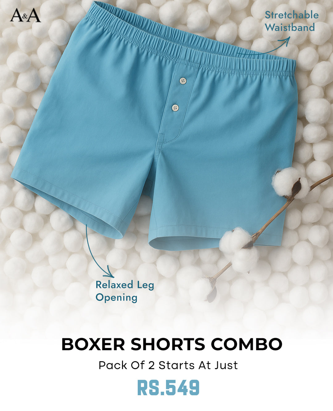 Delphinium Blue and White Organic Cotton Short Boxer for Mens - Pack of 2