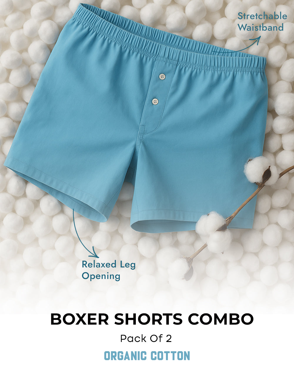Delphinium Blue and White Organic Cotton Short Boxer for Mens - Pack of 2