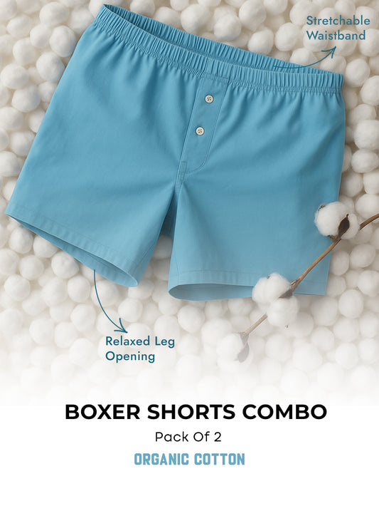 Delphinium Blue and White Organic Cotton Short Boxer for Mens - Pack of 2