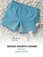 Delphinium Blue and White Organic Cotton Short Boxer for Mens - Pack of 2